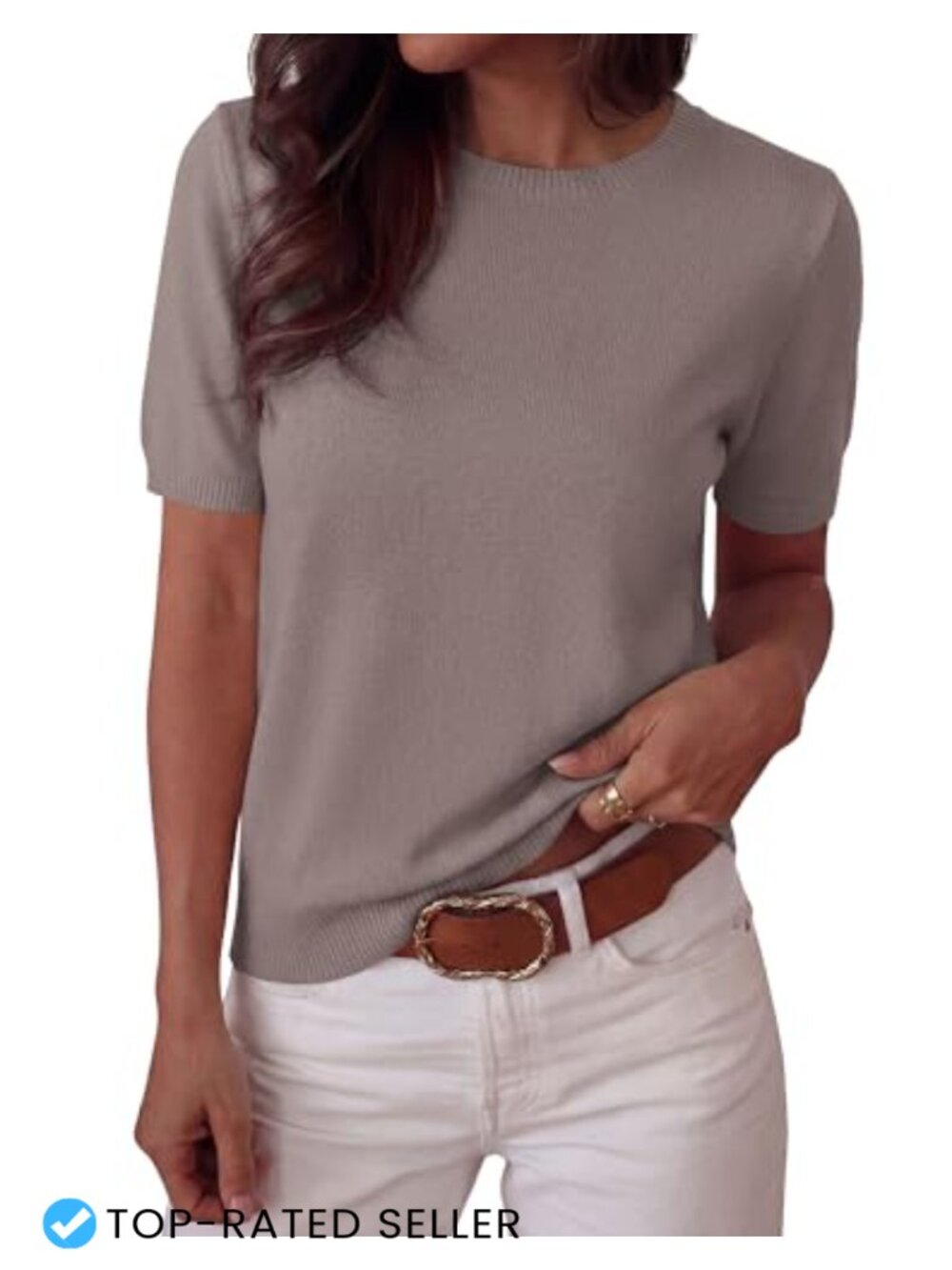Womens Short Sleeve Crew Neck Pullover Sweater Lightweight Knit Top